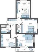 3-комнатная квартира №17, 80.5000 м²