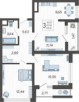3-комнатная квартира №65, 66.1200 м²