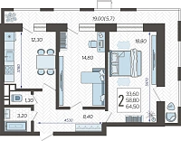 2-комнатная квартира №38, 65.6500 м²