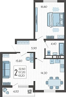 2-комнатная квартира №126, 61.2000 м²