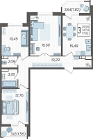 3-комнатная квартира №1127, 77.9200 м²
