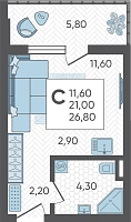 Студия №122, 26.8000 м²