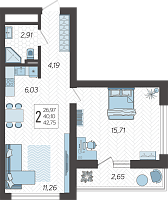 2-комнатная квартира №159, 42.7500 м²