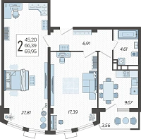 2-комнатные апартаменты №89, 69.9500 м²