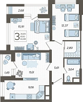 3-комнатная квартира №31, 68.1000 м²