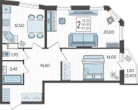 2-комнатная квартира №31, 67.2000 м²