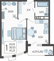 1-комнатная квартира №246, 40.2100 м²