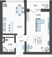 1-комнатная квартира №242, 38.0200 м²