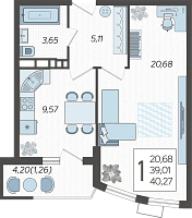 1-комнатная квартира №266, 40.2700 м²
