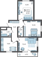 3-комнатная квартира №5, 81.3000 м²