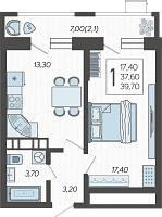 1-комнатная квартира №56, 39.7000 м²