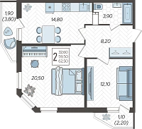 2-комнатная квартира №133, 62.5000 м²
