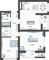 3-комнатная квартира №35, 65.9400 м²