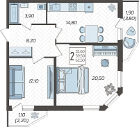 2-комнатная квартира №4, 62.5000 м²
