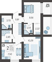 2-комнатная квартира №6, 44.0600 м²