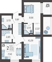 2-комнатная квартира №6, 44.0600 м²