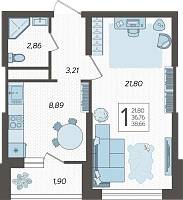 1-комнатная квартира №38, 38.9000 м²