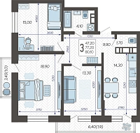3-комнатная квартира №2, 80.1000 м²