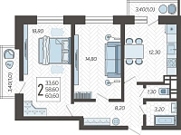 2-комнатная квартира №3, 60.6000 м²