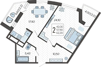 2-комнатная квартира №148, 62.2000 м²