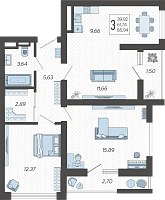 3-комнатная квартира №65, 65.9400 м²