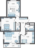3-комнатная квартира №386, 80.4000 м²