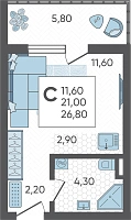 Студия №4, 26.8000 м²