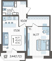 1-комнатная квартира №1231, 47.1500 м²