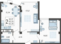2-комнатные апартаменты №83, 60.3500 м²