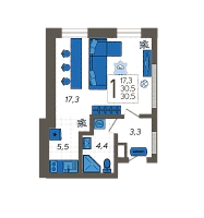 Студия №2, 30.5000 м²