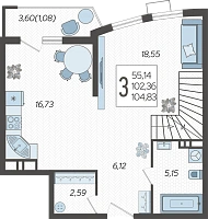 3-комнатная квартира №354, 104.8300 м²