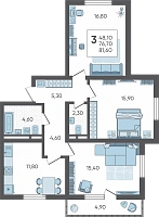 3-комнатная квартира №11, 81.6000 м²
