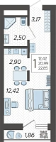 Студия №54, 22.8500 м²