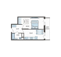 1-комнатная квартира №132, 43.7000 м²