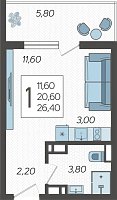 Студия №107, 26.4000 м²