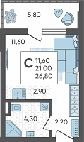 Студия №120, 26.8000 м²