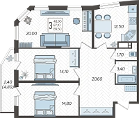 3-комнатная квартира №81, 90.1000 м²