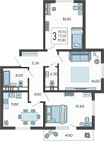 3-комнатная квартира №42, 81.9000 м²