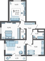 3-комнатная квартира №381, 81.3000 м²