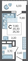 Студия №443, 25.3000 м²