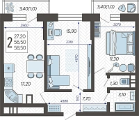 2-комнатная квартира №125, 58.5000 м²