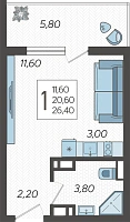 Студия №53, 26.4000 м²