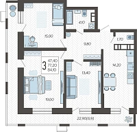 3-комнатная квартира №12, 84.1000 м²