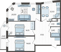 3-комнатная квартира №118, 86.0000 м²