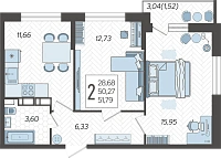2-комнатная квартира №258, 51.7900 м²
