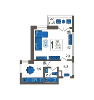 1-комнатная квартира №424, 40.6000 м²