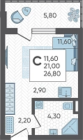 Студия №289, 26.8000 м²