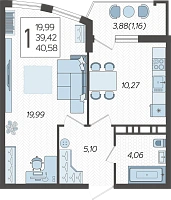 1-комнатная квартира №527, 40.5800 м²