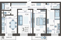3-комнатная квартира №1, 86.3400 м²