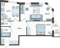 2-комнатная квартира №51, 67.2000 м²